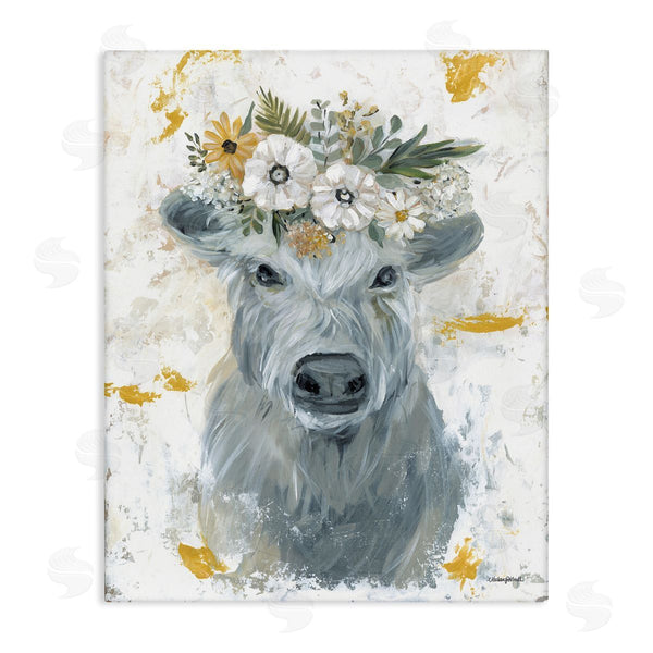 stupell industries Mackenzie Kissell | Grey Cattle with Flowers