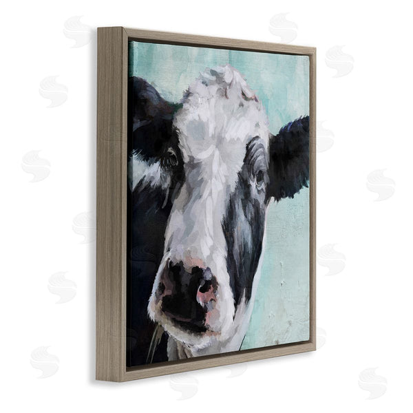 Stupell Industries Main Line Art & Design | Gentle Farm Cow Painting On Blue