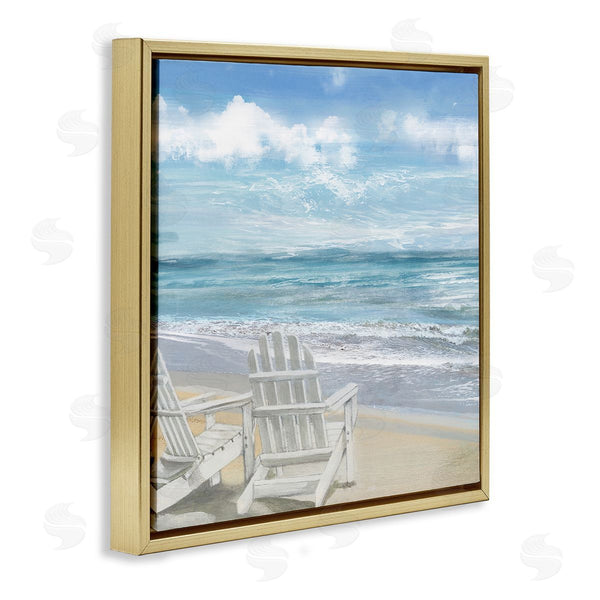 Stupell Industries Main Line Art & Design | White Adirondack Chairs On Beach