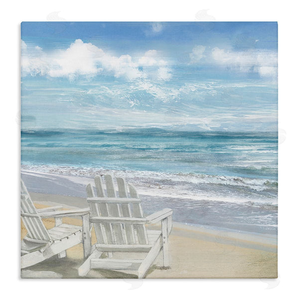 stupell industries Main Line Art & Design | White Adirondack Chairs on Beach