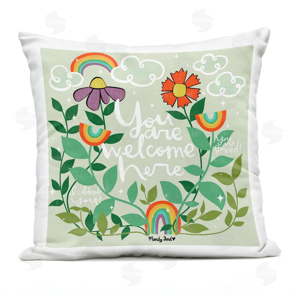 Stupell Industries Mandy Ford Art + Illustration | Comforting Welcome Here Phrases Printed Throw Pillow