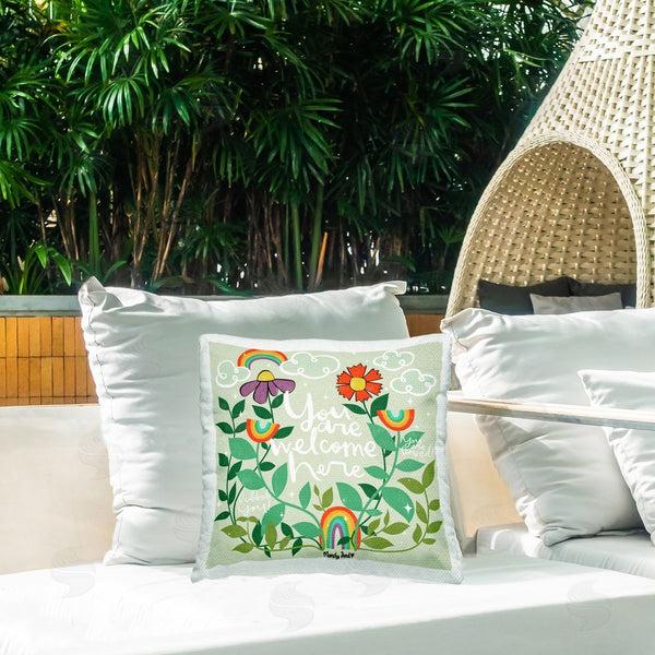 Stupell Industries Mandy Ford Art + Illustration | Comforting Welcome Here Phrases Printed Throw Pillow