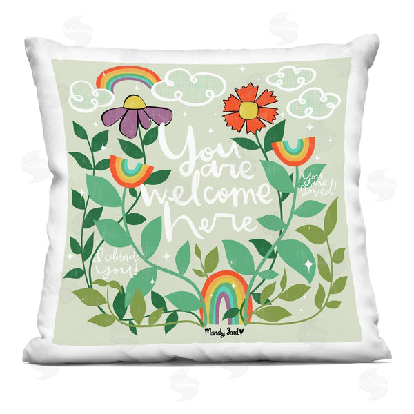stupell industries Mandy Ford Art + Illustration | Comforting Welcome Here Phrases Printed Throw Pillow
