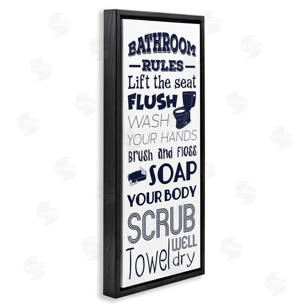 Stupell Industries Marcus Prime | Bathroom Rules Sign Navy Blue Toilet Bubbly Soap Wall Art