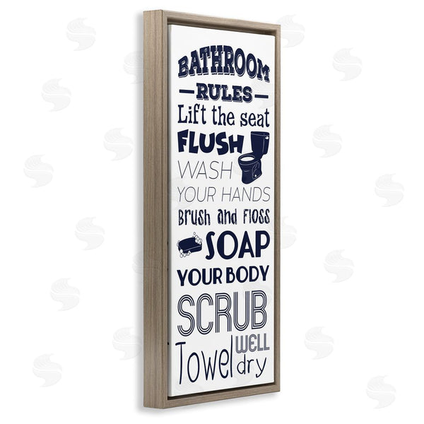 Stupell Industries Marcus Prime | Bathroom Rules Sign Navy Blue Toilet Bubbly Soap Wall Art