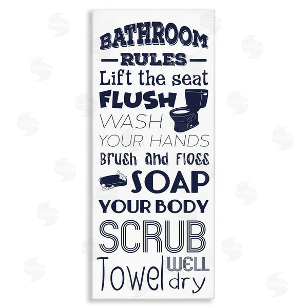 stupell industries Marcus Prime | Bathroom Rules Sign Navy Blue Toilet Bubbly Soap Wall Art