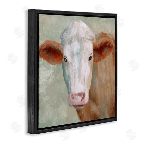 Stupell Industries Marcus Prime | Cute Brown White Farm Cow Watching Closeup Painting Wall Art
