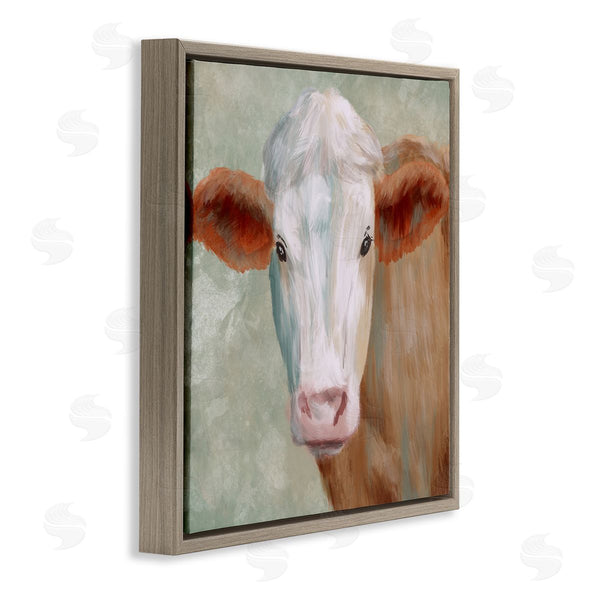 Stupell Industries Marcus Prime | Cute Brown White Farm Cow Watching Closeup Painting Wall Art