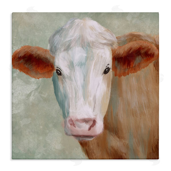 stupell industries Marcus Prime | Cute Brown White Farm Cow Watching Closeup Painting Wall Art