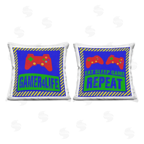 stupell industries Marcus Prime | Gamer Quotes with Stripes Printed Throw Pillow Set