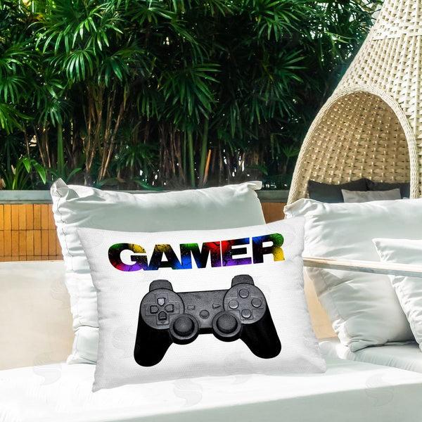 Stupell Industries Marcus Prime | Gamer With Rainbow Splatter Printed Throw Pillow