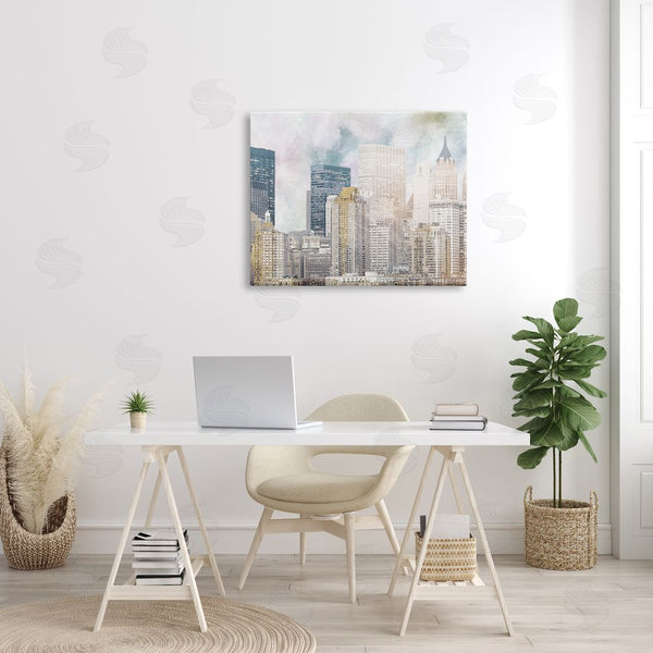Stupell Industries Marcus Prime | Layered Pastel Cityscape Buildings City Skyline Architecture Wall Art