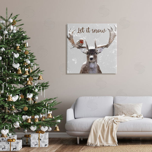 Stupell Industries Marcus Prime | Let It Snow Winter Bird Perched Deer Antlers Wall Art