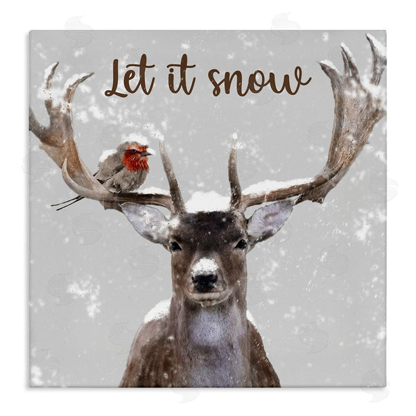 stupell industries Marcus Prime | Let It Snow Winter Bird Perched Deer Antlers Wall Art