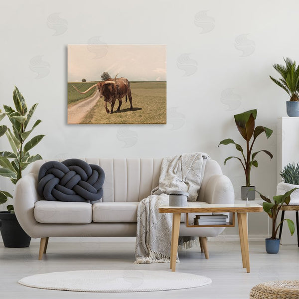 Stupell Industries Marcus Prime | Longhorn Cattle Grazing Scenic Countryside Landscape Wall Art
