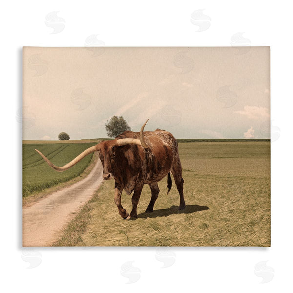 stupell industries Marcus Prime | Longhorn Cattle Grazing Scenic Countryside Landscape Wall Art