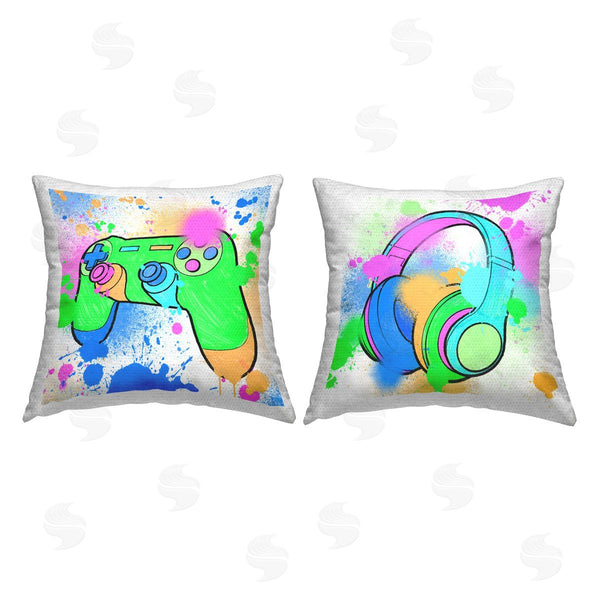 Stupell Industries Marcus Prime | Paint Splattered Gaming Printed Throw Pillow Set
