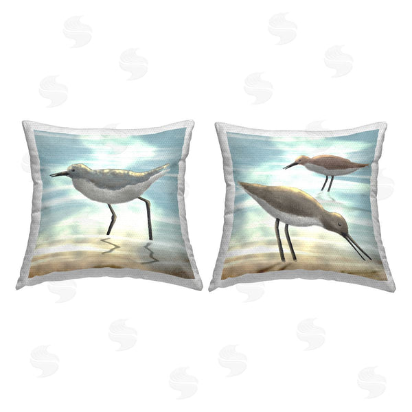 Stupell Industries Marcus Prime | Sandpipers On Beach Shore Sunlit Ocean Waves Printed Throw Pillow Set