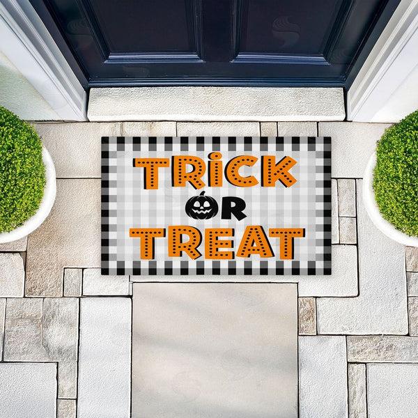 Stupell Industries Marcus Prime | Trick Or Treat Over Gingham Non-Woven Door Mat