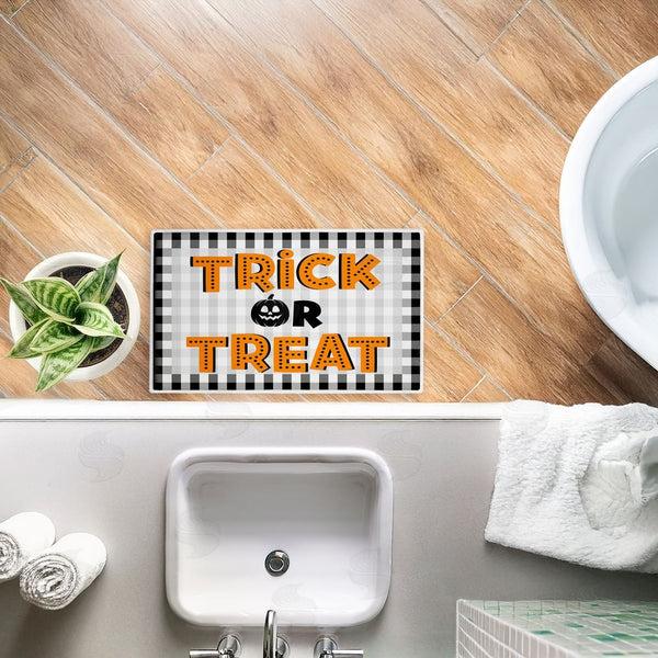 Stupell Industries Marcus Prime | Trick Or Treat Over Gingham Plush Bath Mat