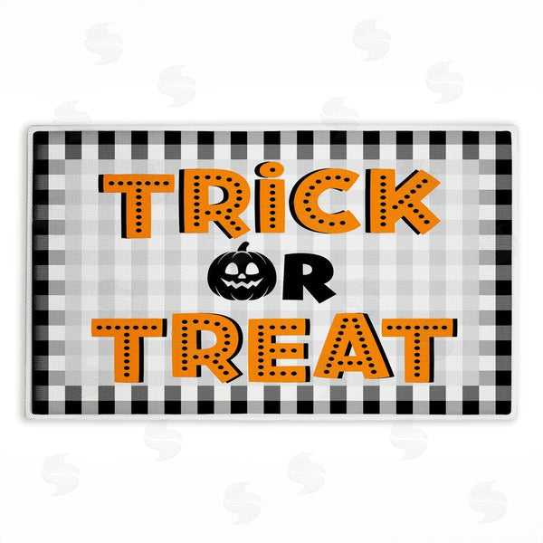 stupell industries Marcus Prime | Trick Or Treat over Gingham Plush Bath Mat