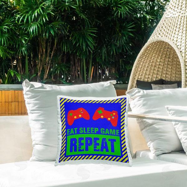 Stupell Industries Marcus Prime | Vibrant Eat Sleep Game Repeat Printed Throw Pillow