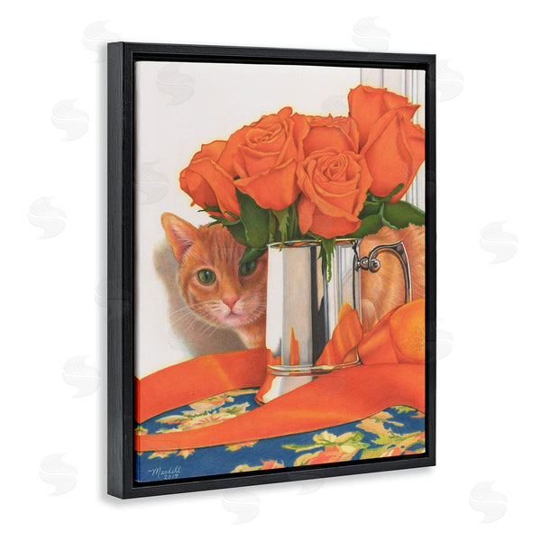 Stupell Industries Mardell Schuster | Cat Peeking Rose Bouquet