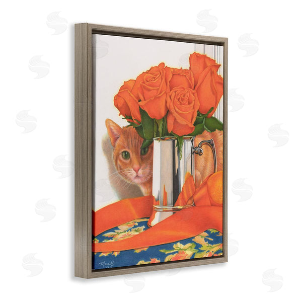Stupell Industries Mardell Schuster | Cat Peeking Rose Bouquet