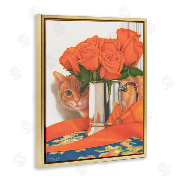 Stupell Industries Mardell Schuster | Cat Peeking Rose Bouquet