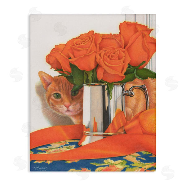 stupell industries Mardell Schuster | Cat Peeking Rose Bouquet
