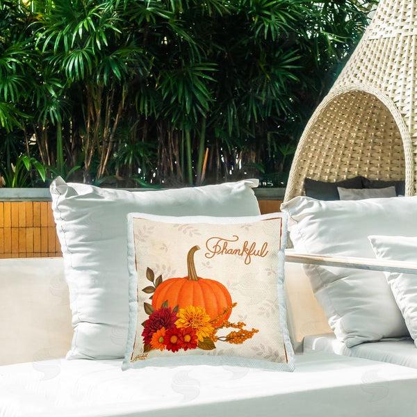 Stupell Industries Mardell Schuster | Thankful Pumpkin & Florals Printed Throw Pillow