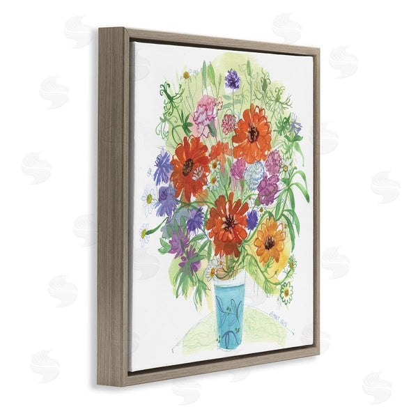 Stupell Industries Maret Hensick | Assorted Daisies Arrangement Layered Botanical Leaves Wall Art