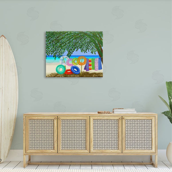 Stupell Industries Maret Hensick | Bold Beach Floats Overhanging Tree Coastal Shoreline Wall Art