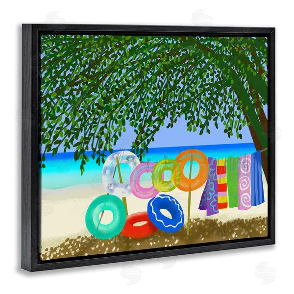 Stupell Industries Maret Hensick | Bold Beach Floats Overhanging Tree Coastal Shoreline Wall Art