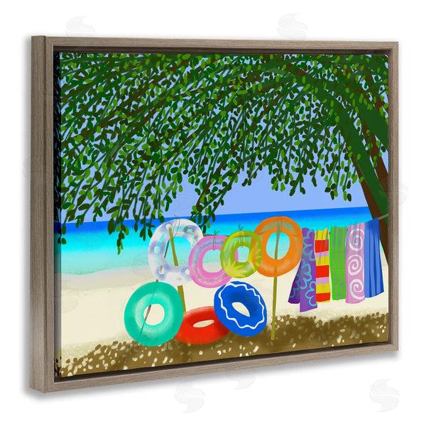 Stupell Industries Maret Hensick | Bold Beach Floats Overhanging Tree Coastal Shoreline Wall Art
