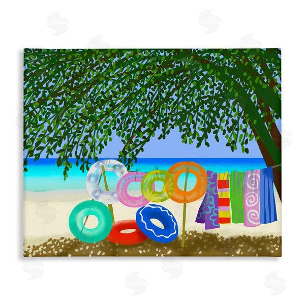 stupell industries Maret Hensick | Bold Beach Floats Overhanging Tree Coastal Shoreline Wall Art
