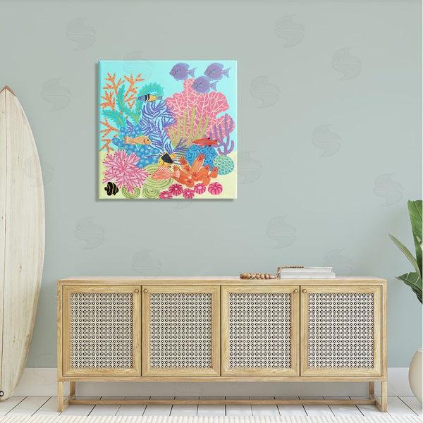 Stupell Industries Maret Hensick | Bold Coral Reef Underwater Patterned Fish Shapes Wall Art