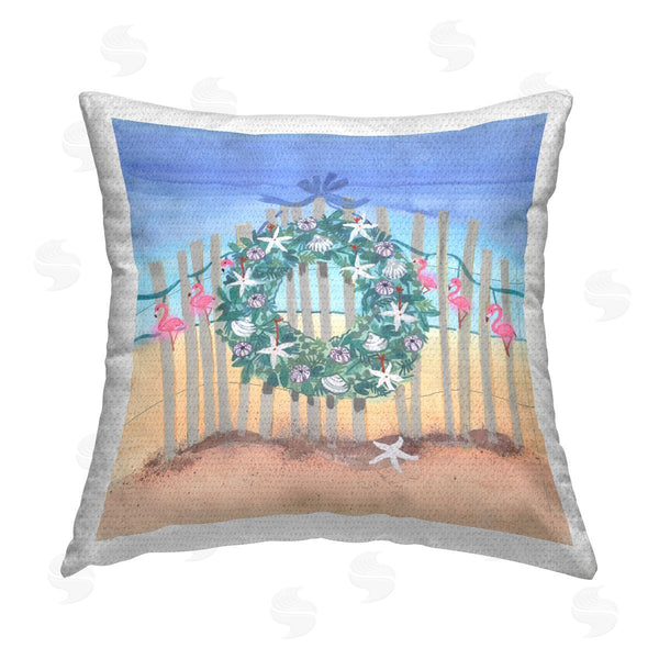 Stupell Industries Maret Hensick | Coastal Holiday Beach Wreath Printed Throw Pillow