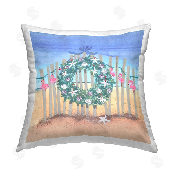 stupell industries Maret Hensick | Coastal Holiday Beach Wreath Printed Throw Pillow