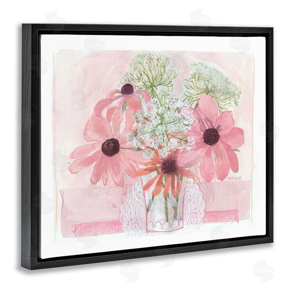 Stupell Industries Maret Hensick | Delicate Pink Flower Blossoms Bouquet Doily Vase Wall Art