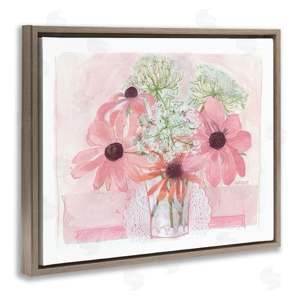 Stupell Industries Maret Hensick | Delicate Pink Flower Blossoms Bouquet Doily Vase Wall Art