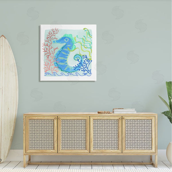 Stupell Industries Maret Hensick | Funky Seahorse Portrait Layered Sea Life Botanicals Wall Art