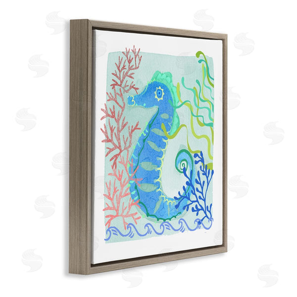 Stupell Industries Maret Hensick | Funky Seahorse Portrait Layered Sea Life Botanicals Wall Art