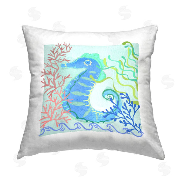 stupell industries Maret Hensick | Nautical Seahorse Water Wave Printed Throw Pillow