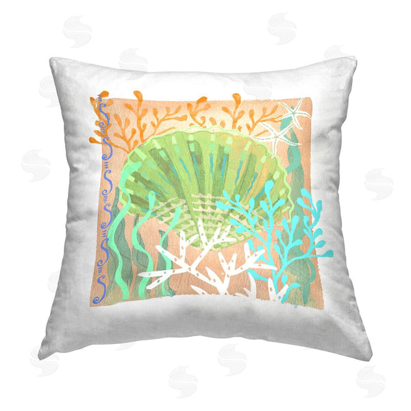stupell industries Maret Hensick | Orange Seashell Beach Coral Printed Throw Pillow