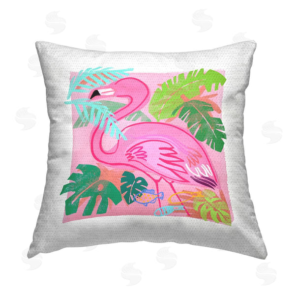 Stupell Industries Maret Hensick | Pink Tropical Flamingo Leaves Printed Throw Pillow