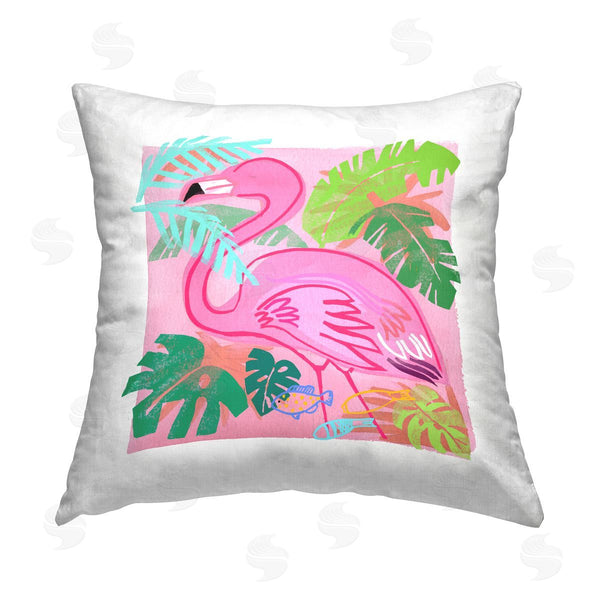 stupell industries Maret Hensick | Pink Tropical Flamingo Leaves Printed Throw Pillow
