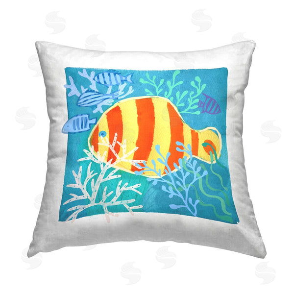 stupell industries Maret Hensick | Red & Yellow Fish Underwater Printed Throw Pillow