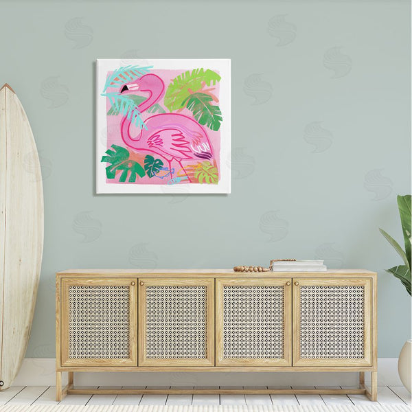 Stupell Industries Maret Hensick | Tropical Flamingo Bird Layered Fish Beach Leaves Wall Art