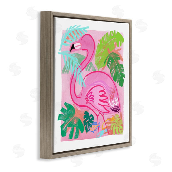 Stupell Industries Maret Hensick | Tropical Flamingo Bird Layered Fish Beach Leaves Wall Art